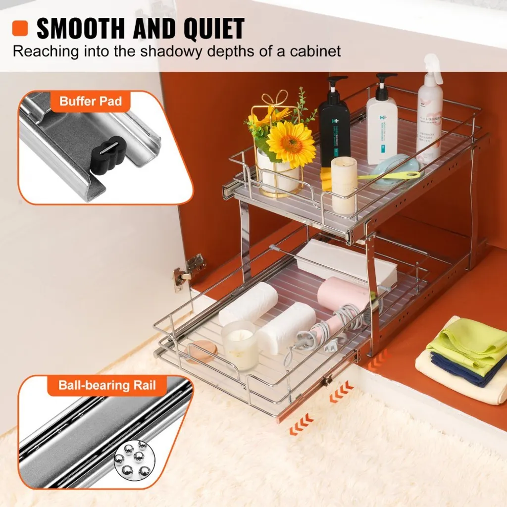 Scaffale estraibile per mobile da cucina - Portaspezie doppio per mobile lavello - 300 x 516 x 80 mm + 376 x 533 x 80 mm - Scaffale per mobile lavello Organizzatore per mobile estraibile - Scaffale base per mobile lavello - 3