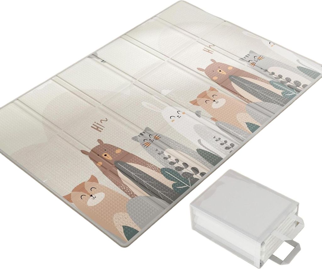 Faltbare Kinderspielmatte(200 x 130 cm) mit Tragetasche, wasserdichte Babyspielmatte , rutschfeste Spielmatte mit Kantenverstärkung,