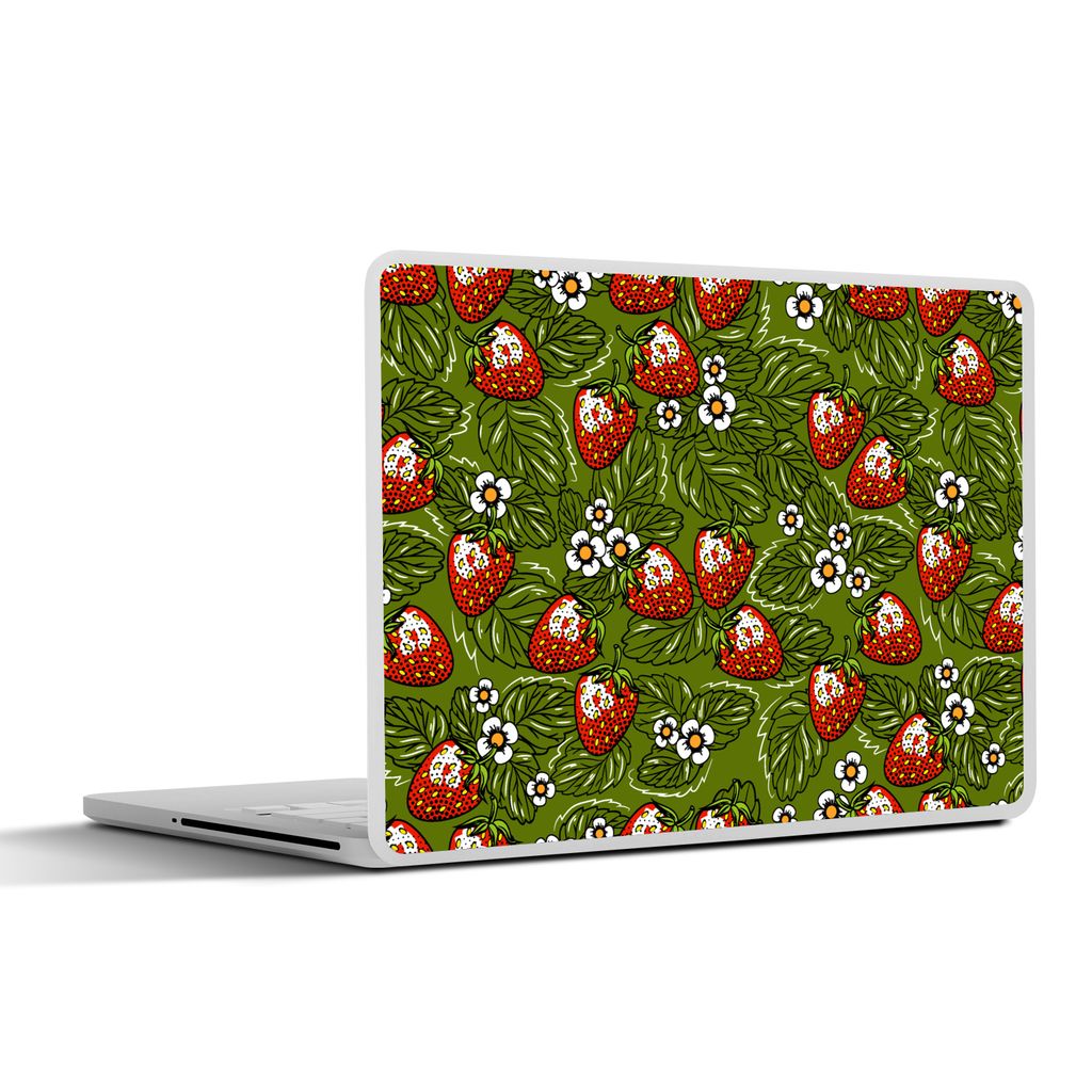 MuchoWow Laptop Aufkleber Sticker Cover Blumen - Erdbeere - Blätter - Vegan - Muster 40x30 cm - Laptop Dekoration - Selbstklebend