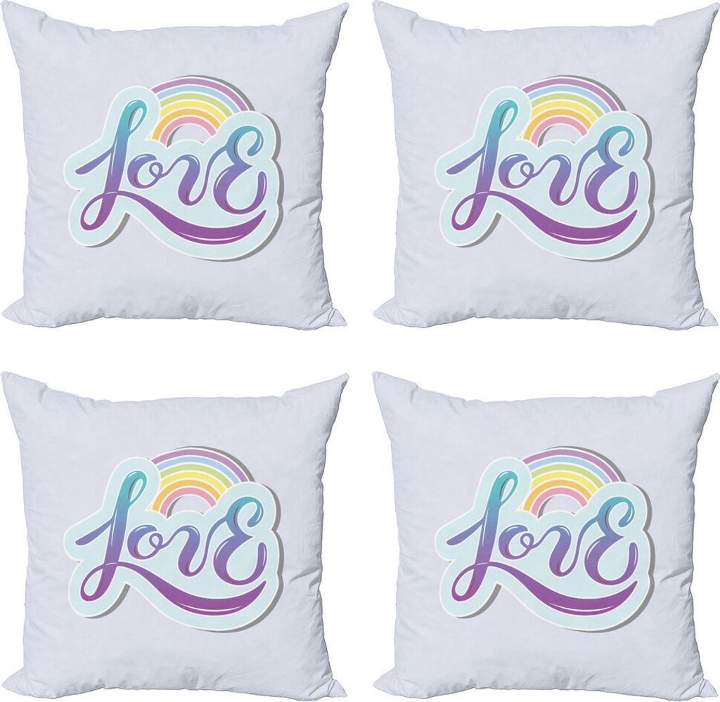 ABAKUHAUS Stolz Kissenbezug Set (4 Stück), Liebe Wolke und Regenbogen, Moderner Doppelseitiger Digitaldruck, 45 cm x 45 cm, Mehrfarbig