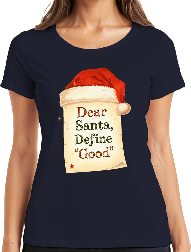 Dear Santa Define Good Weihnachtsmann Weihnachten Geschenk lustig Damen T-Shirt, Navy, XXL