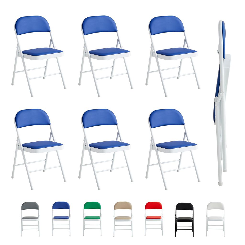 mcc direct Klappstuhl, Kunstleder Klappstuhl mit Metallrahmen und gepolstertem Sitz, für Zuhause, Büro und Empfang, 6er Set Blau