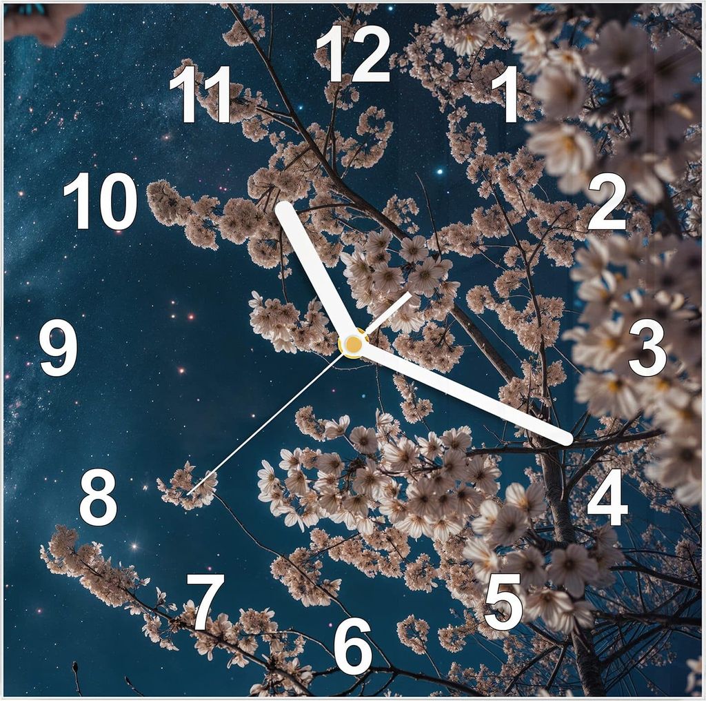 Wanduhr aus Glas mit Motiv Mondblumen Nacht- 30 x 30 cm - inkl. Aufhängesystem