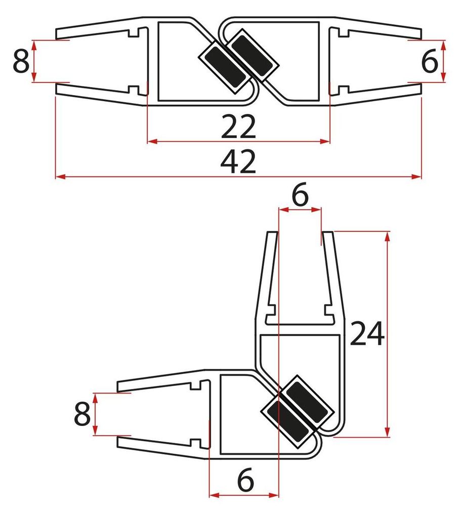 Gelco Satz 45° Magnet Dichtung für Glas 6/8mm, 1900mm