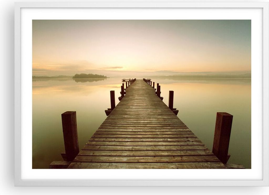Gerahmtes Poster - Weißer Rahmen - Brücke See - 70x50 cm - Wand Bild - Wanddeko - Wandbilder - Kunstposter - Wandposter - Bilderrahmen - Bilder -...