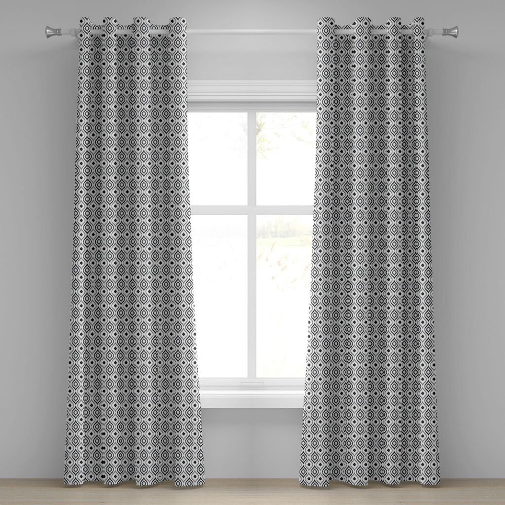ABAKUHAUS Pfau Ösenvorhang, Grayscale Töne Vogel Feder Muster Hand gezeichnete ethnische Motive Anordnung, Dekorative 2-Panel-Fenstervorhänge, 2...
