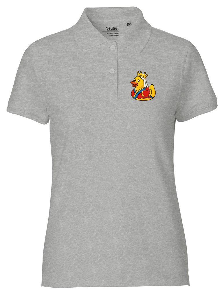 Huuraa Damen Polo Shirt Quietscheente Königin Gummiente Queen XS Sport Grey Bio Baumwolle Fairtrade Poloshirt Geschenkidee