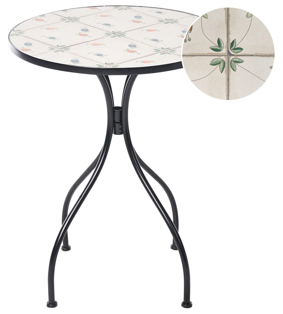 BELIANI Bistrotisch Schwarz Metall 60 cm Rund Mosaik Blumenmuster Vintage Stil Balkontisch Gartentisch
