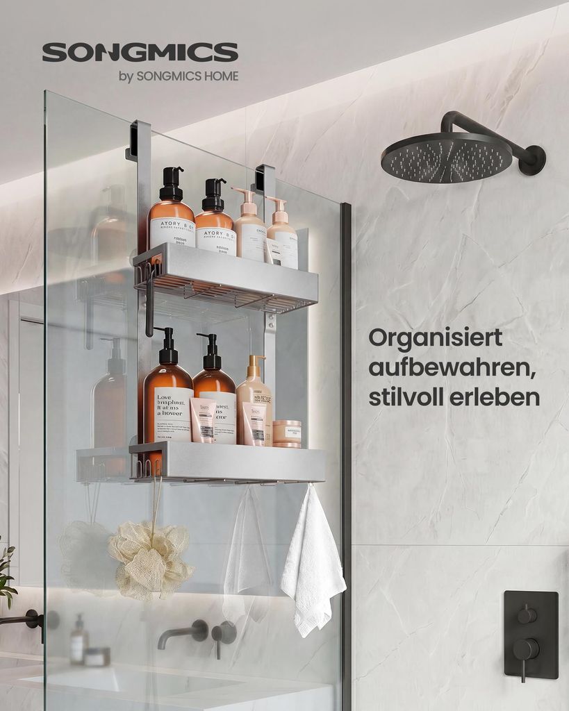SONGMICS Duschablage ohne Bohren 1er Set, Rostfreies Produktbild 