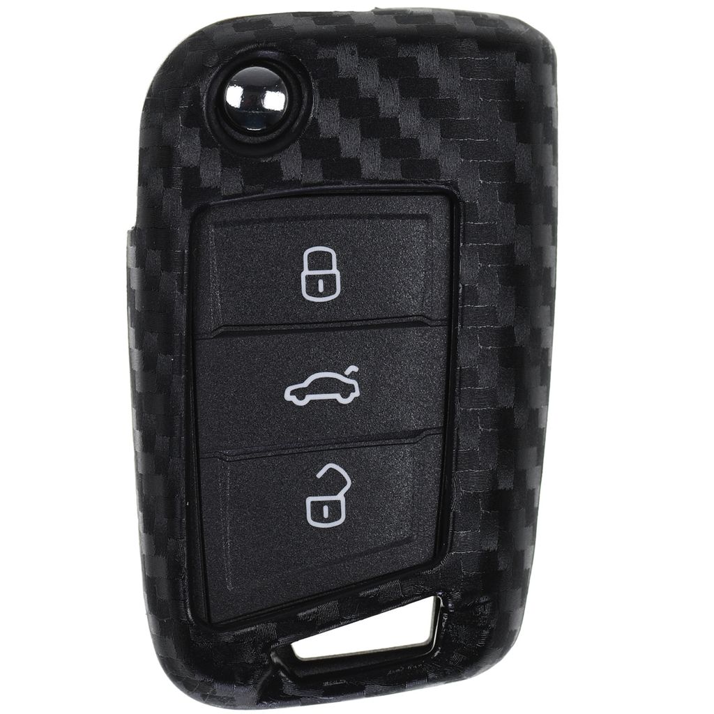 Auto Schlüssel Silikon Schutz Hülle im Carbon Look kompatibel mit VW POLO  Golf Jetta Touran T-Roc Tiguan SEAT Ibiza 6F Leon 5F Toledo Arona Ateca