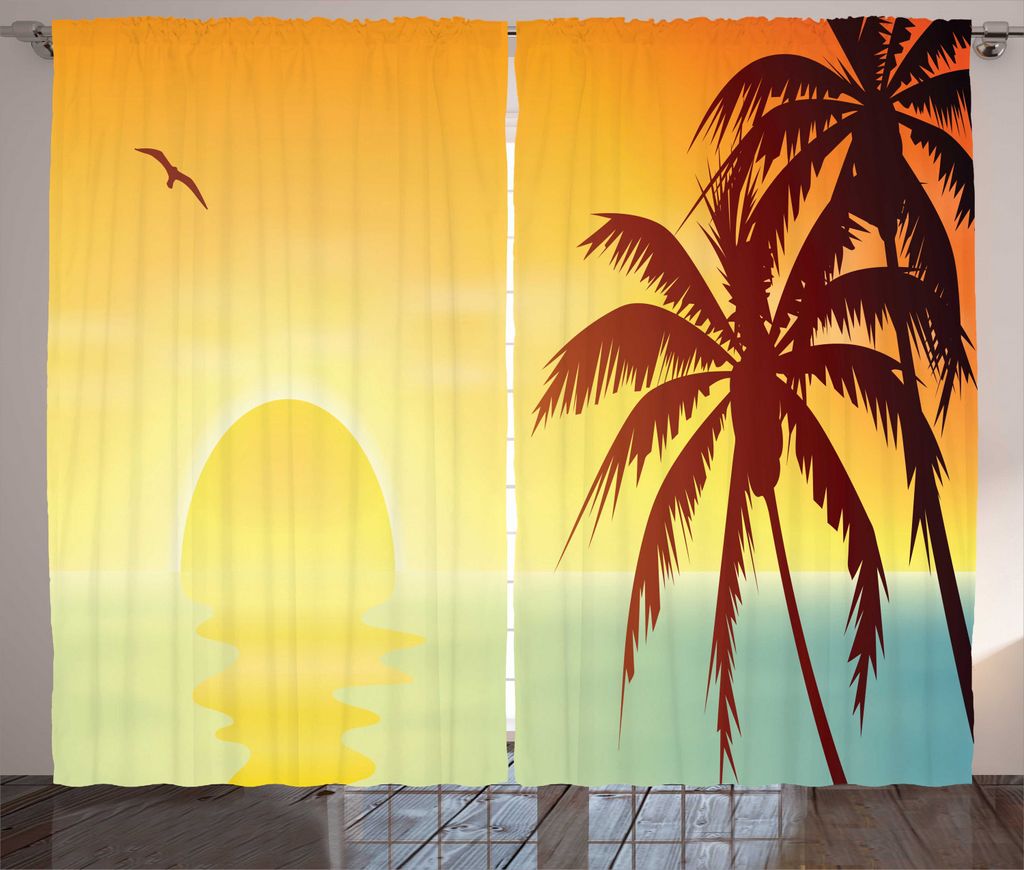 ABAKUHAUS Palme Rustikaler Vorhang, Tropical Sunset mit Ombre Himmel, Wohnzimmer Universalband Gardinen mit Schlaufen und Haken, 280 x 225 cm, Mehr...