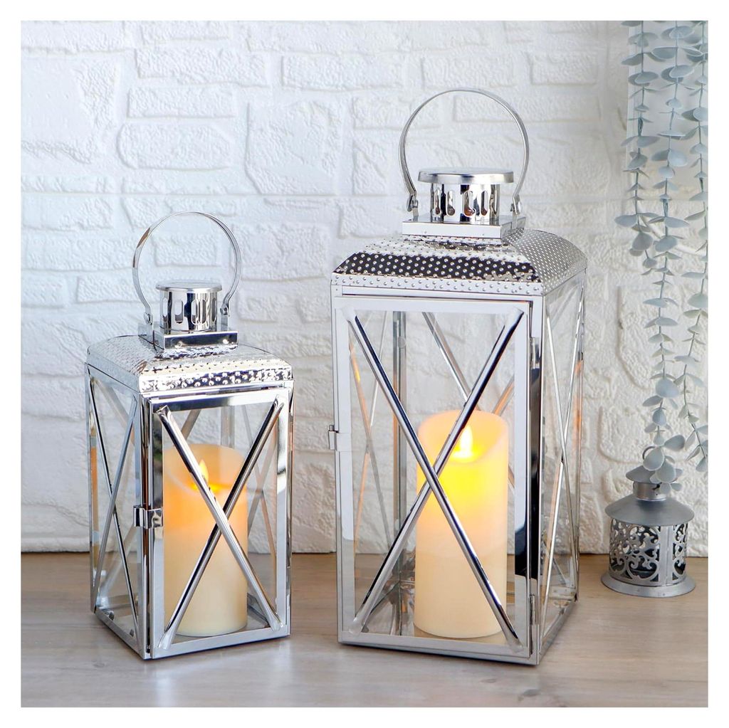 Edelstahl-Laterne 45/35cm H 2er-Set Quadratische Elegante Kerzenlaternen aus Metall Kerzenhalter mit Gehärtetem Glas für Zuhause Garten Dekoratio...