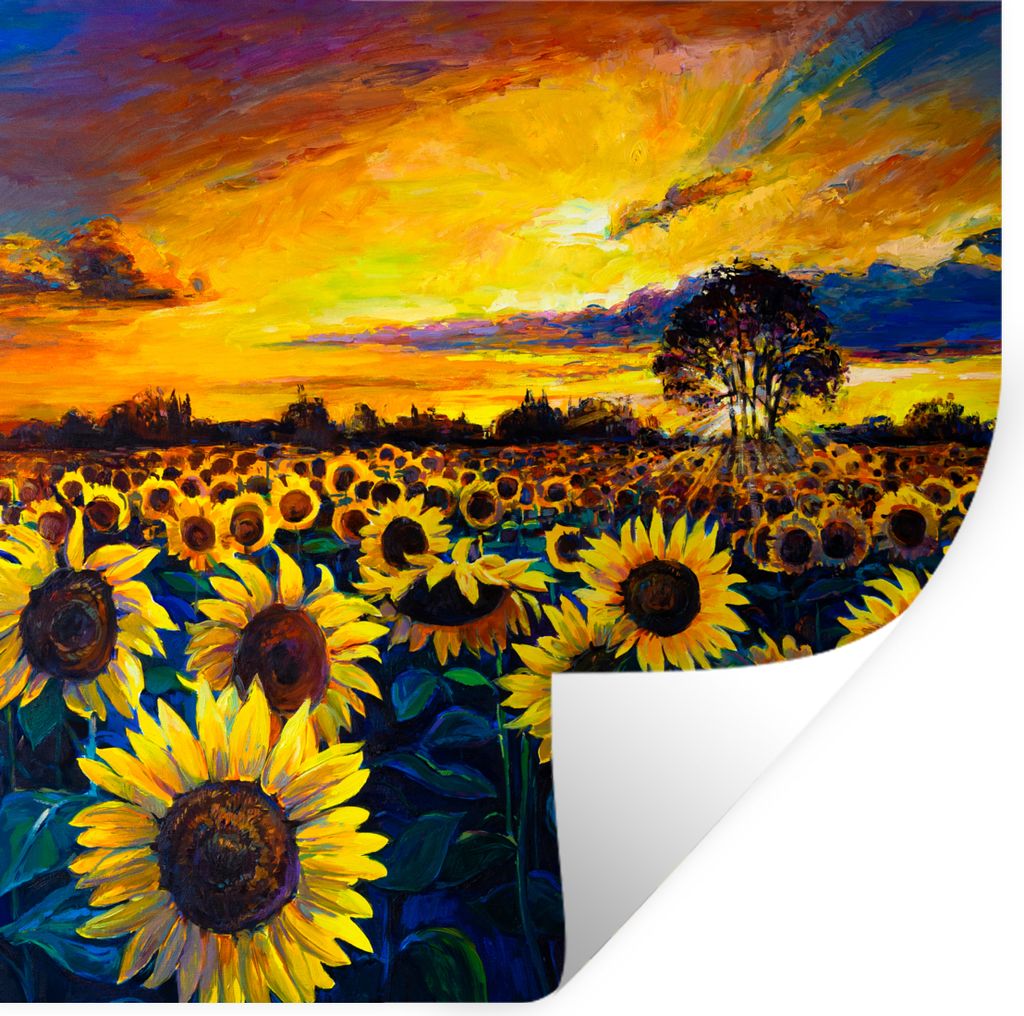 MuchoWow Wandtattoo Wandsticker Wandaufkleber Gemälde - Ölfarbe - Blumen - Sonnenblume 30x30 cm Selbstklebend und Repositionierbar - Reposition...