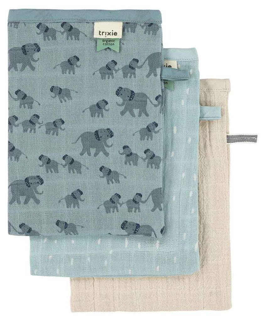 Trixie Baby Waschlappen blau - Tetra 3er-Pack Enchanting Elephant Set