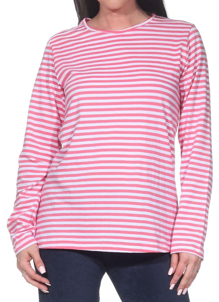 Damen langarm Schlafanzug Oberteil Pyjama Mix & Match – ideal zum kombinieren ; streifen_pink , 36
