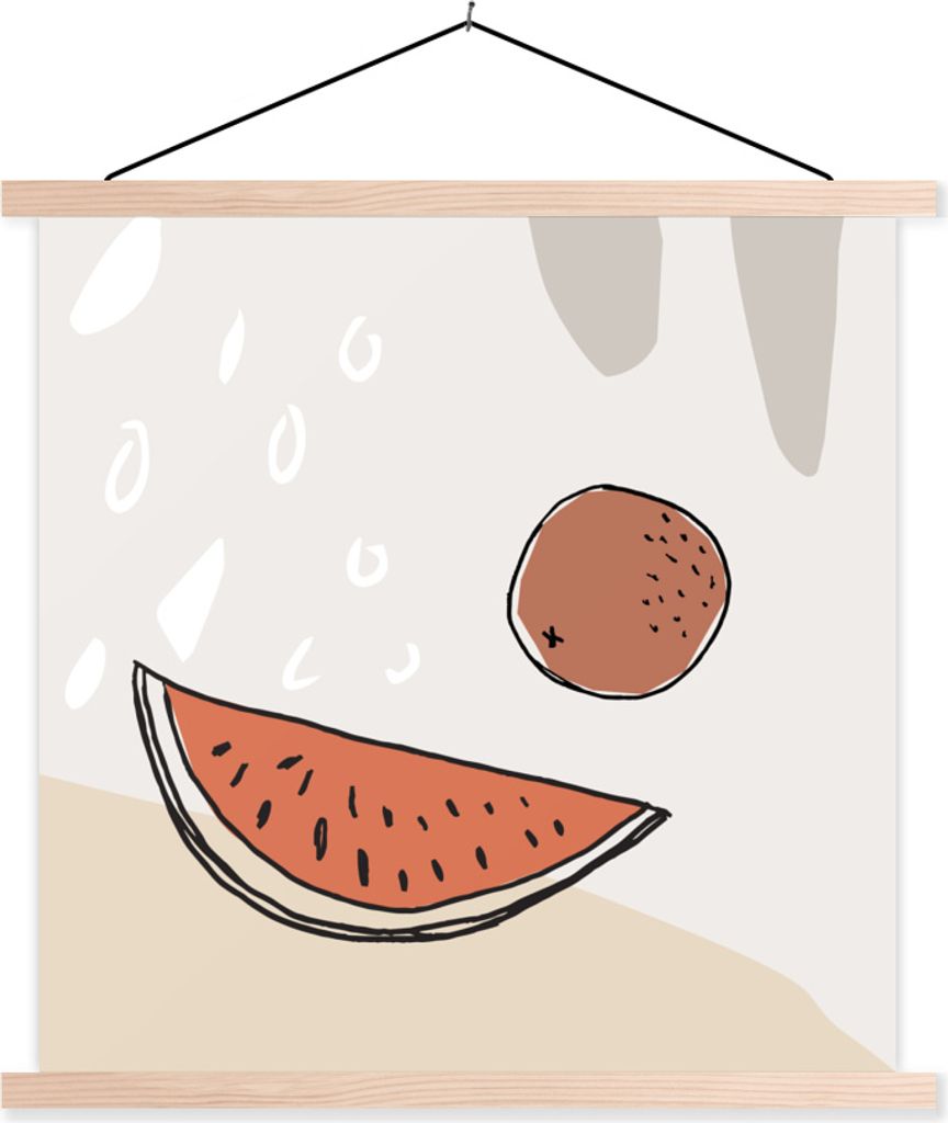 MuchoWow Textilposter Sommer - Melone - Kokosnuss 60x60 cm mit holzfarbenen Rahmen - Wanddekoration