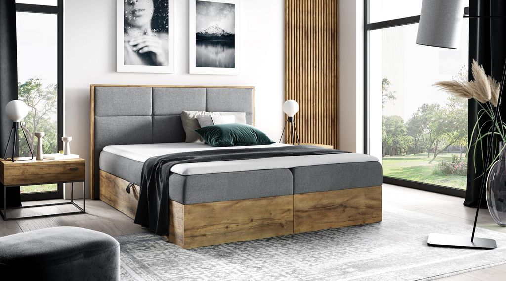 Boxspringbett CHANTELLE 2 – 180x200, Grau + GRATIS Topper