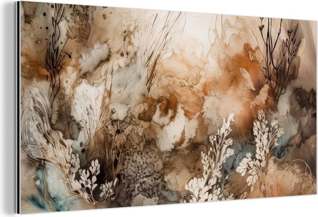 MuchoWow Wanddekoration Metall Metallbild Wandkunst 40x20 cm Abstrakt - Beige - Farbe - Kunst - Natur - Blumen MuchoWow Aluminium Gemälde - Bild -...