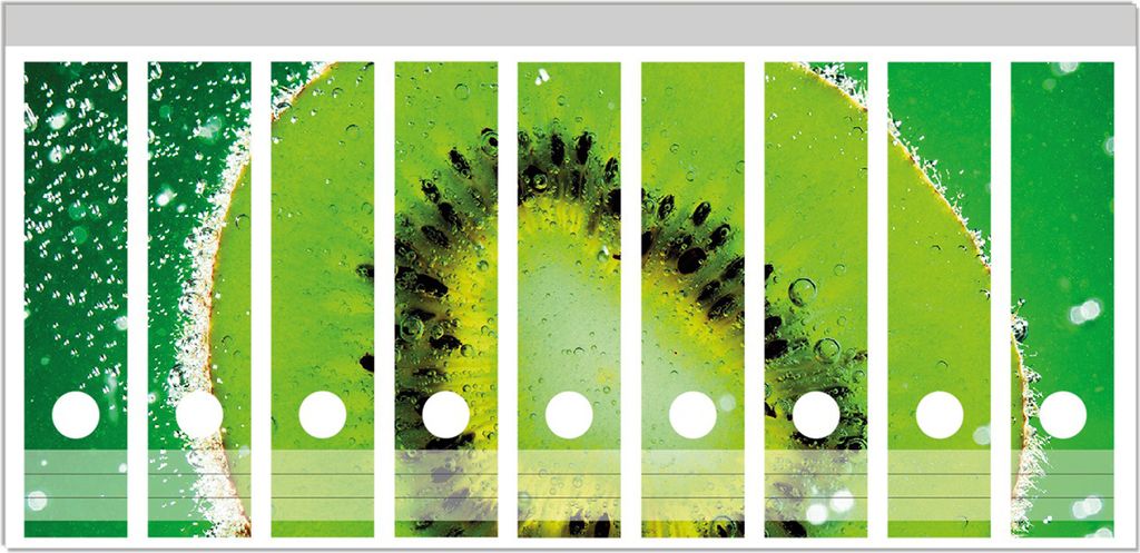 Wallario Ordnerrücken Sticker, selbstklebend für breite Ordner, 9 Stück, Motiv Grüne Kiwi-Scheibe im Wasser
