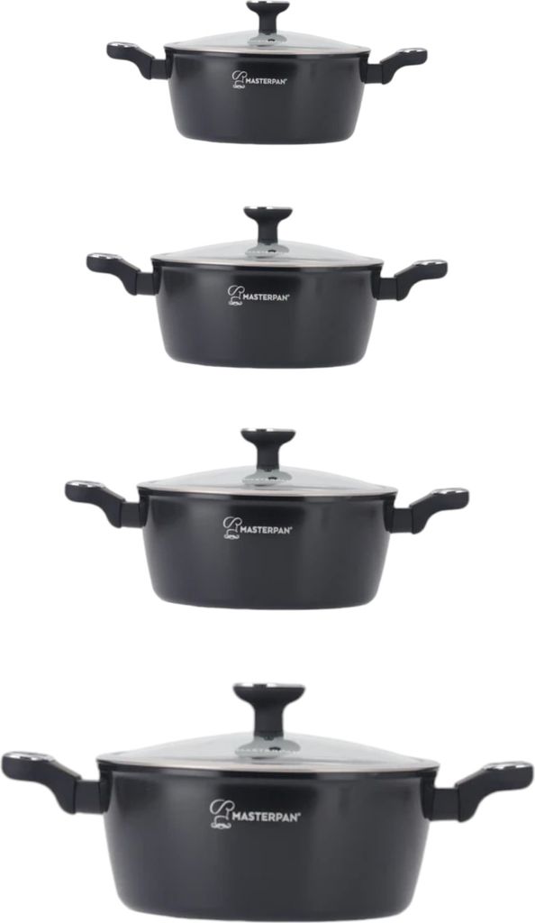 MASTERPAN 8-teiliges Kochgeschirrset, Antihaftbeschichtung, für alle Herdarten BLACK MP2802