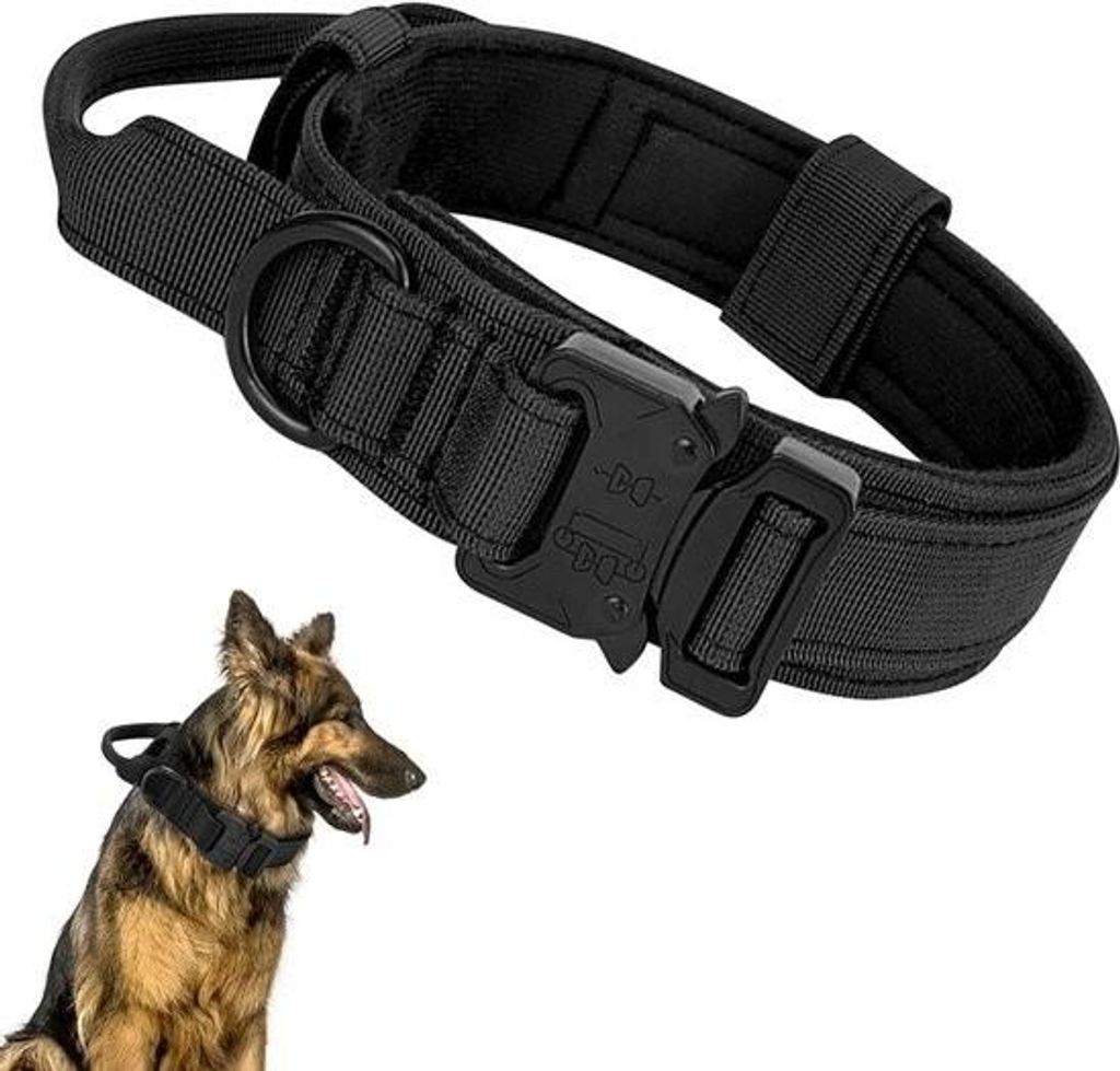 Taktisches Hundehalsband – Gepolstertes, atmungsaktives, weiches Nylon-Hundehalsband – mit starker Metallschnalle – Verstellbares Hundehalsba...