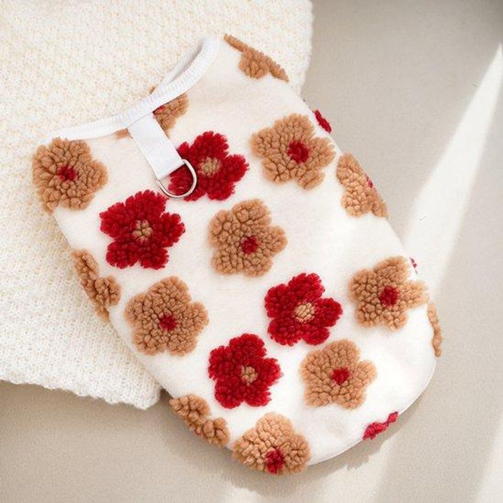 Doppelreihiger Plüschanzug für Hunde und Katzen, ideal für Herbst und Winter, warm und bequem, 403C Red Flower, Größe L, 45 cm Brustumfang, 35...