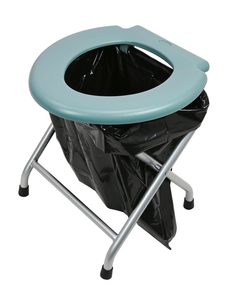 24ocean Mobile Klapptoilette Set Grau WC Klo Camping, Gestell Silber, 6 Einweg Beutel