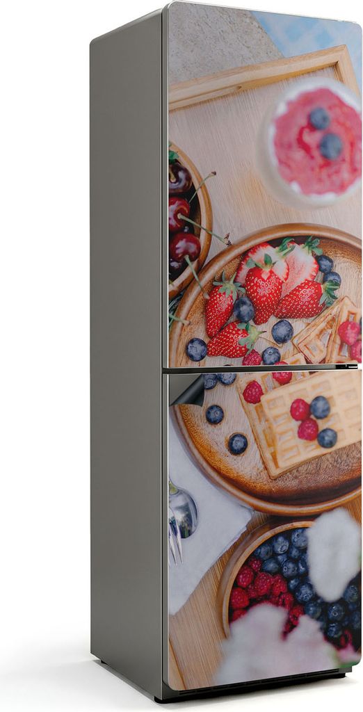 Dessert mit Früchten und Waffeln – Magnetische Kühlschrank Abdeckung – Dekorfolie magnetisch Küche – Kühlschrank Magnet Deko – selbstkl...