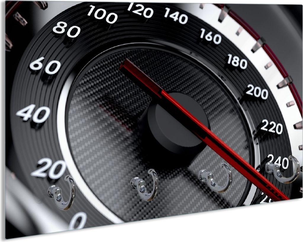 Wallario Handtuchhalter aus Glas, Motiv: Tachometer bei Höchstgeschwindigkeit, 30 x 20 cm mit 4 Haken