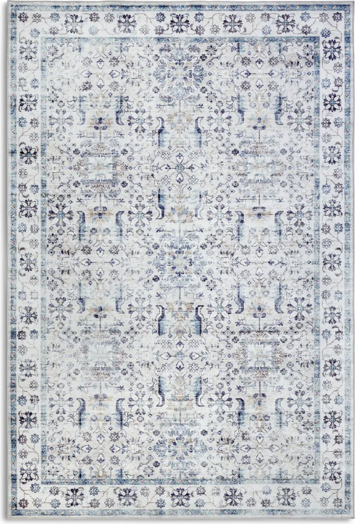 Tapis Doux Saveh Crème Bleu ELLE Decoration Poils Courts Résistant