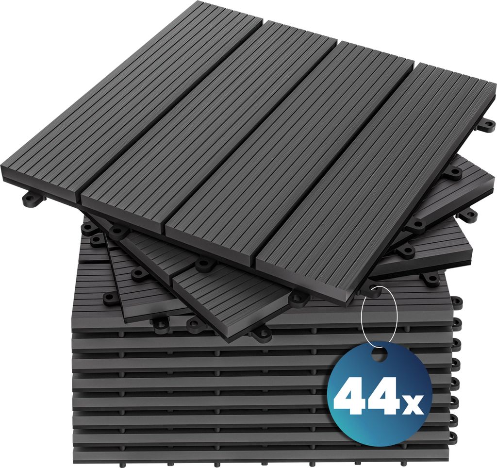 CASARIA WPC Fliesen 30x30 cm 44er Set 4m? Stecksystem Drainage Zuschneidbar Terrasse Balkon Garten klick Klassik Anthrazit