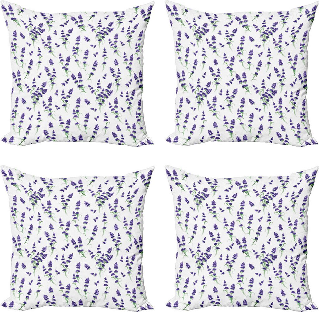 ABAKUHAUS Botanisch Kissenbezug Set (4 Stück), Lavendel Bouquet Romantik, Moderner Doppelseitiger Digitaldruck, 60 cm x 60 cm, Indigo Olivgrün