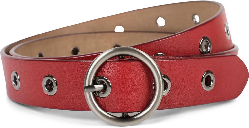 styleBREAKER Damen Leder Gürtel mit Nieten und glänzender Oberfläche, Echtleder, kürzbar 03010103
