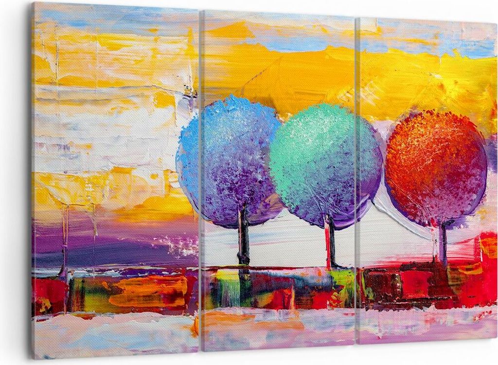 Bild auf Leinwand - Leinwandbild - Bäume Wiese Sommer - 105x70cm - Wand Bild - Wanddeko - Leinwanddruck - Bilder - Kunstdruck - Wanddekoration - L...