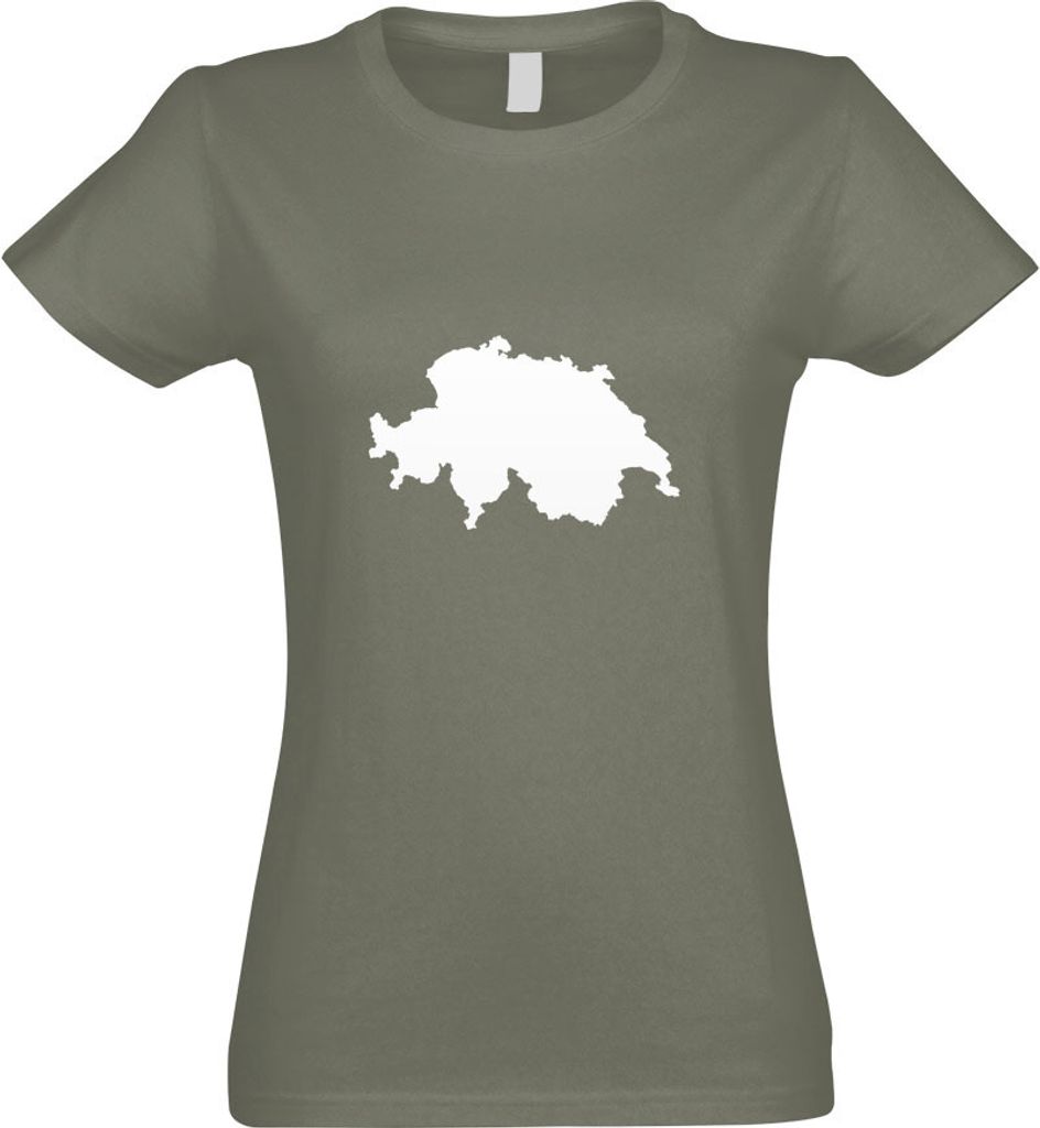 Kiwistar - T-Shirt tailliert - Damen - Olive - Schweiz Umriss Kontur - mit Motiv Bedruckt - Funshirt Design - Sport - Freizeit - Damen - XXL