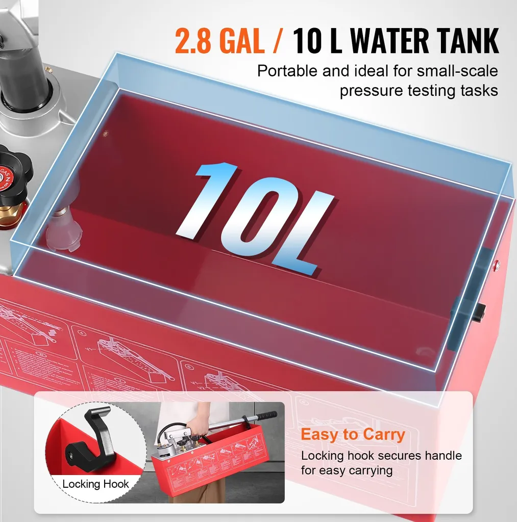 Testeur de pression d'eau pour chauffage et canalisation 25 bars 10L - 4