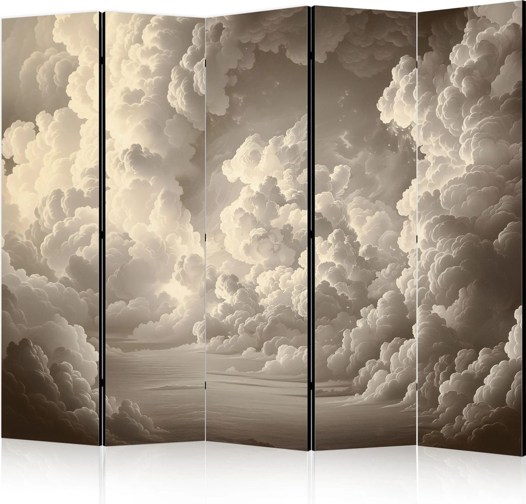5-teiliger Einseitiger Vlies Paravent - Whisper of Illuminated Clouds: Soft Light Play in the Sky Theater 225x172 cm Landschaften b-H-10058-z-b
