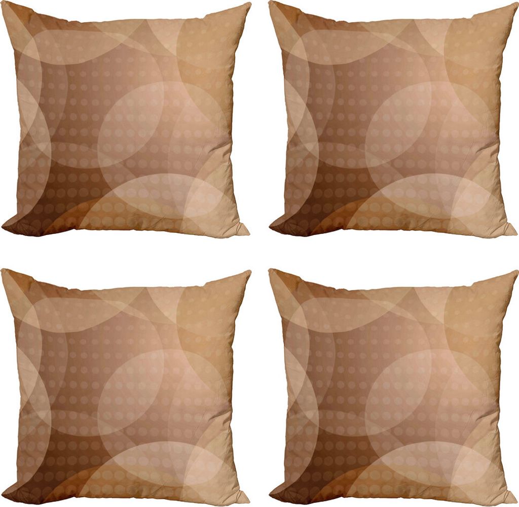 ABAKUHAUS Bräunen Kissenbezug Set (4 Stück), Überlappende Kreis-Punkte, Moderner Doppelseitiger Digitaldruck, 45 cm x 45 cm, Tan Brown White