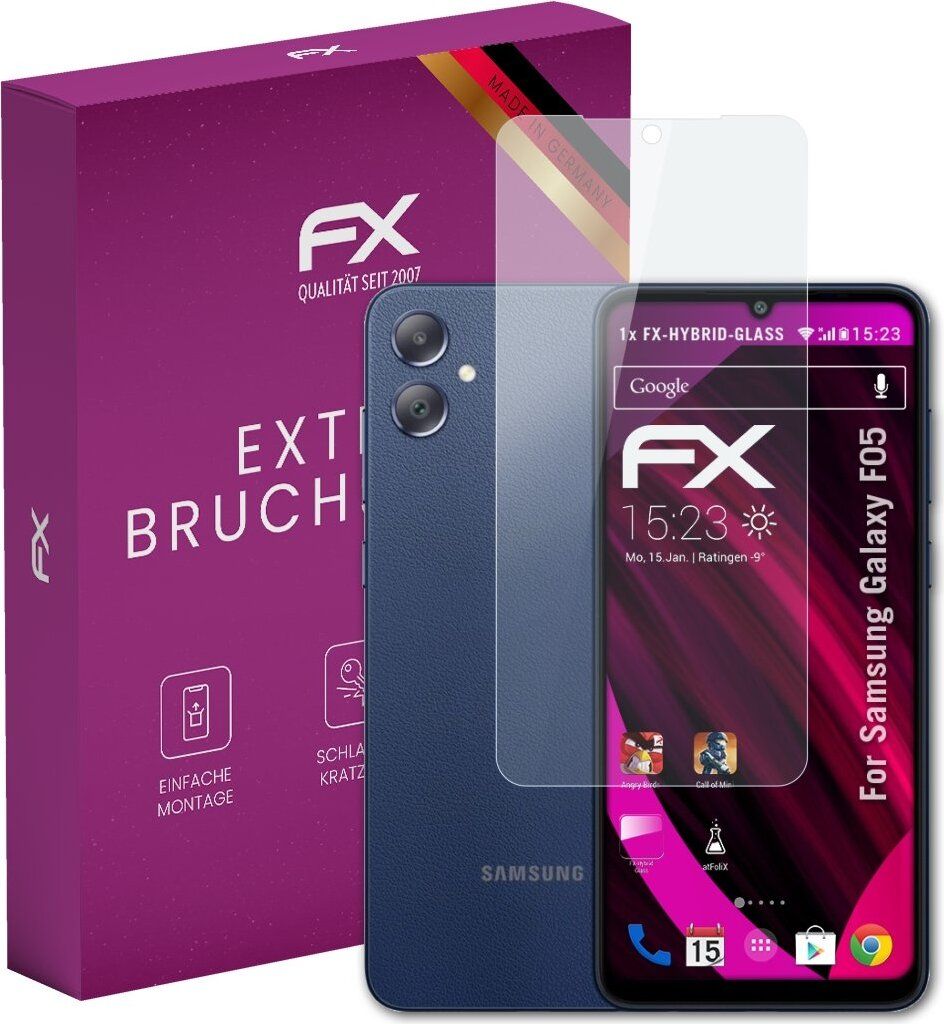 atFoliX FX-Hybrid-Glass Displayfolie kompatibel mit Samsung Galaxy F05 Glasfolie