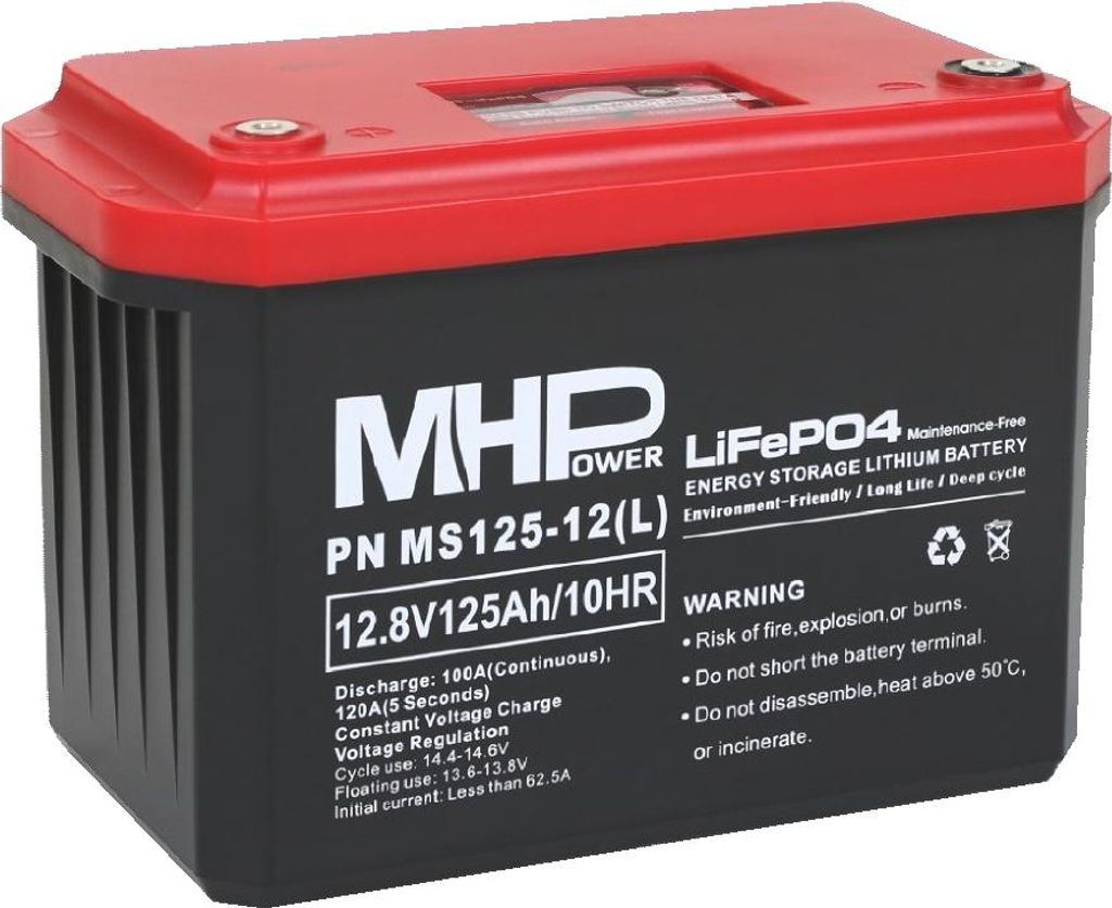 MHPower MS125-12(L) Lithium-Batterie LiFePO4 12 V/125 Ah, Anschluss LC4 – M8