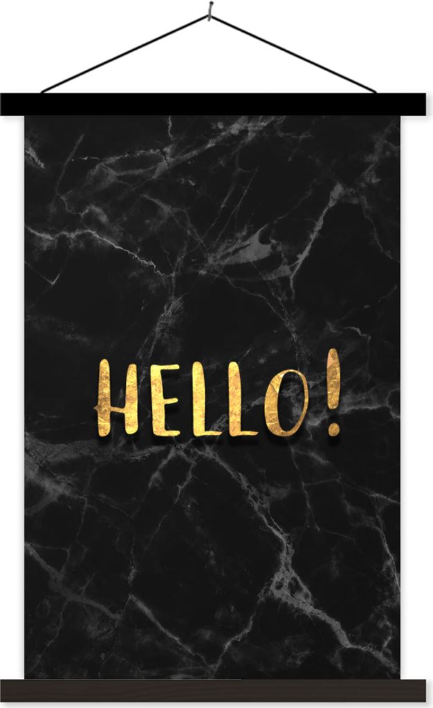 MuchoWow Textilposter Zitat - Hallo - Gold - Marmor 40x60 cm mit schwarzem Rahmen - Wanddekorationen