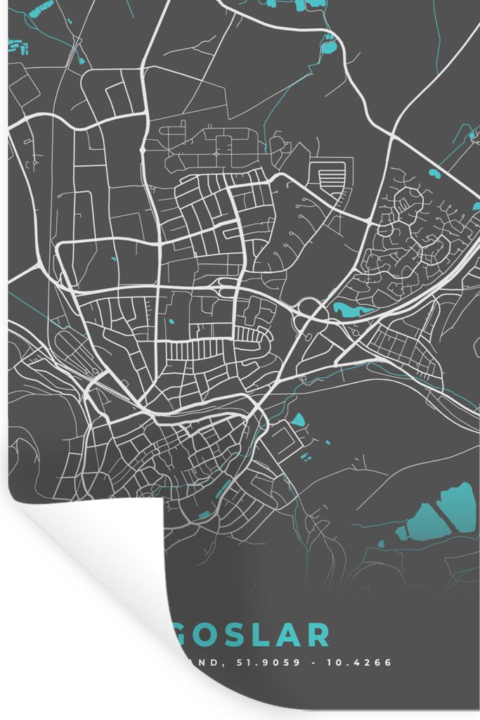 MuchoWow Wandtattoo Wandsticker Wandaufkleber Blau - Deutschland - Karte - Stadtplan - Goslar 20x30 cm Selbstklebend und Repositionierbar - Stick...