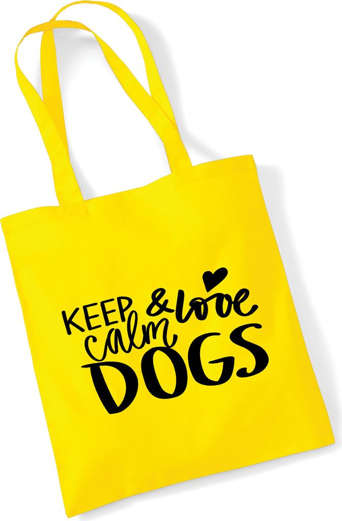 Huuraa Jutebeutel Keep calm and love Dogs 10 Liter Yellow Baumwolle Tasche Geschenkidee