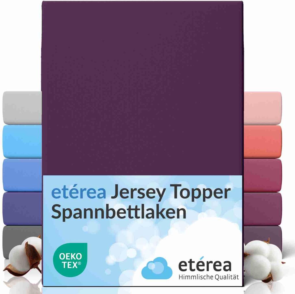 etérea Topper Jersey Spannbettlaken 90x200 - 100x200 cm – 100 % Baumwolle, formstabil & pflegeleicht - Pflaume
