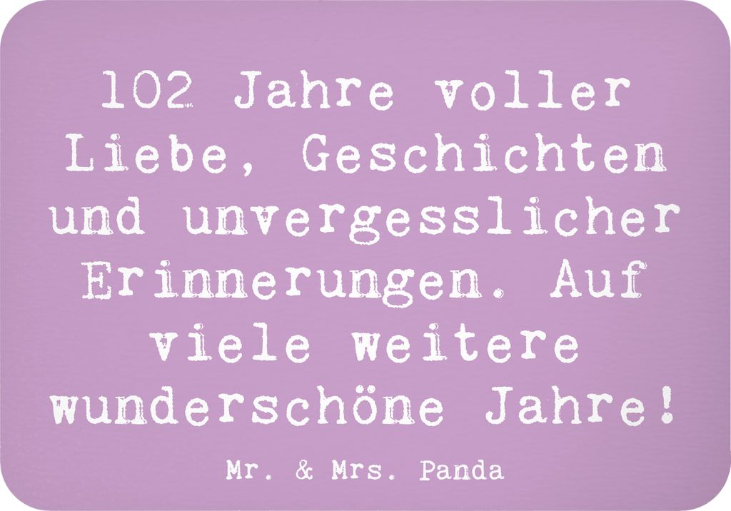 Mr. & Mrs. Panda magnet Spruch 102. Geburtstag - Lavendeltraum - Geschenk, designmagnet, Kühlschrankmagnet, unvergessliche Erinnerungen, Alter, wh...