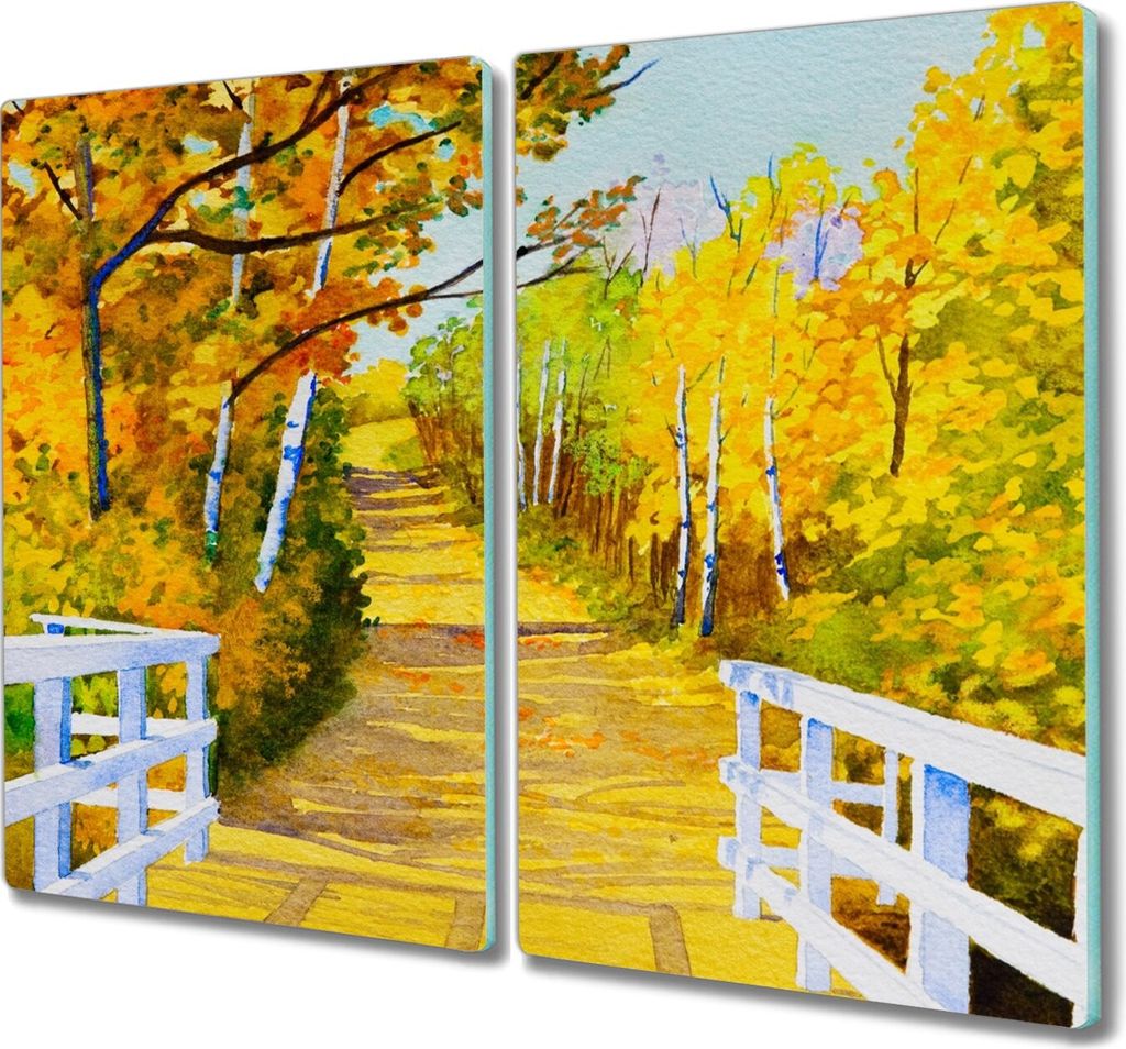 Coloray Küchenbrett Kochplattenabdeckung Hackbrett Schneidebrett Herdabdeckplatte 2x30x52 cm - Die meisten Wald Herbst