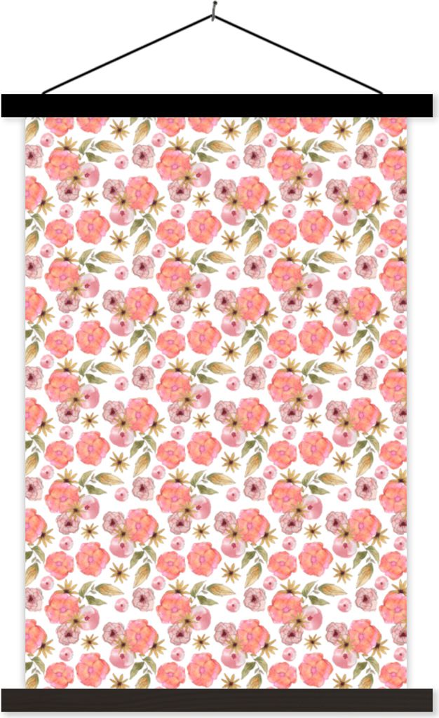 MuchoWow Textilposter Blumen - Rosa - Collage 40x60 cm mit schwarzem Rahmen - Wanddekorationen