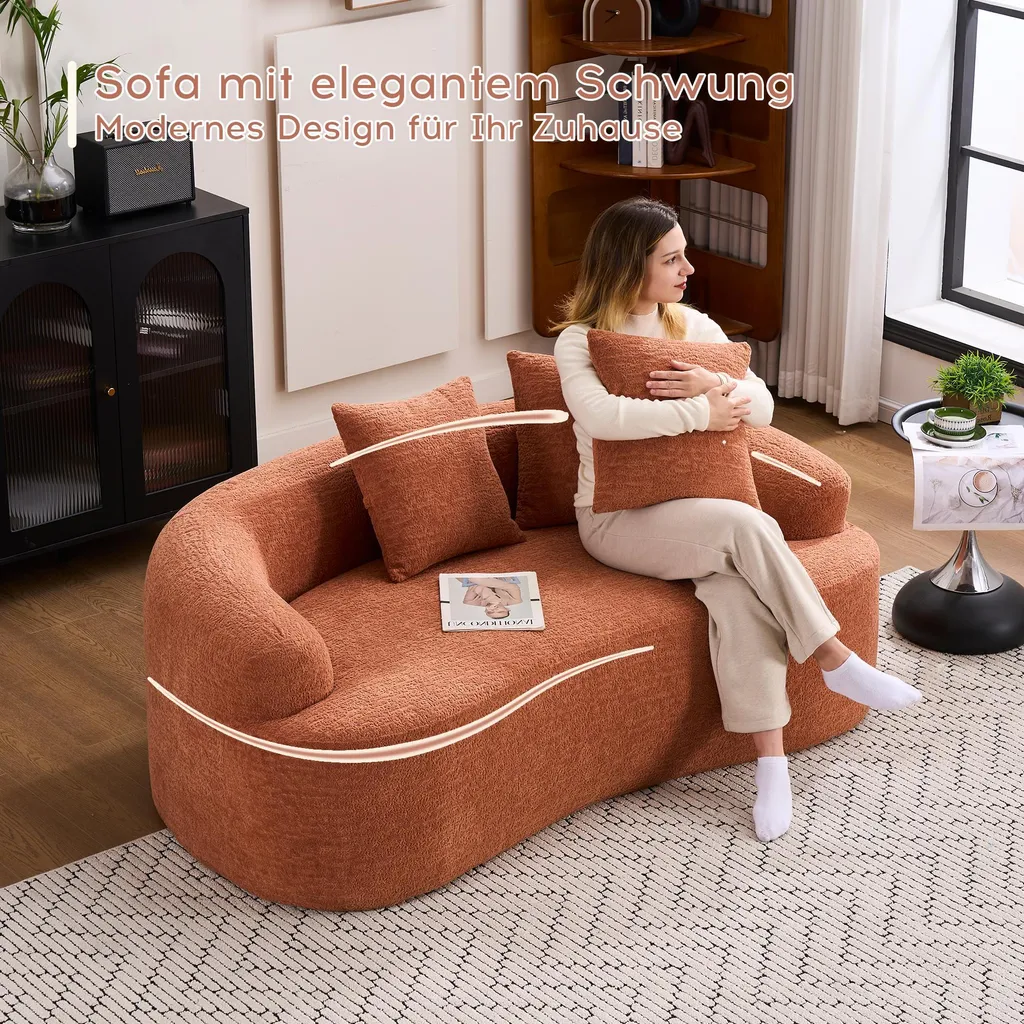 Canapé 2 places incurvé modulaire format compact avec 3 coussins déco - 2