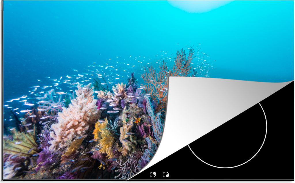 KitchenYeah Herdabdeckplatte Korallenriff in einem tiefblauen Meer , 80x52cm, Küche Deko, Glaskeramikfeld Herdabdeckung, Abdeckplatte fùr Kochfeld