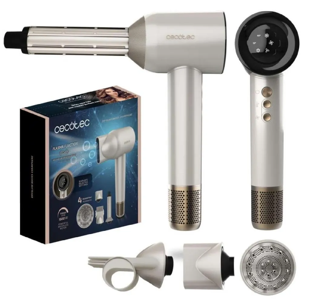 Sèche-cheveux Ionique Cecotec DryGlam Waves Champagne Moteur Digital Pro